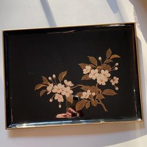 VTG OTAGIRI Japan Black& Gold Floral Tray.